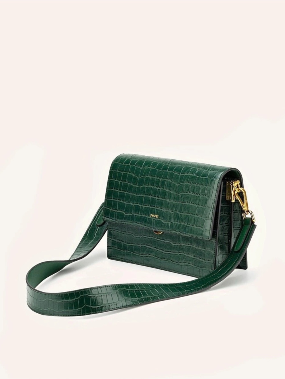 JW PEI Flap Crossbody Bag - Dark Green Croc